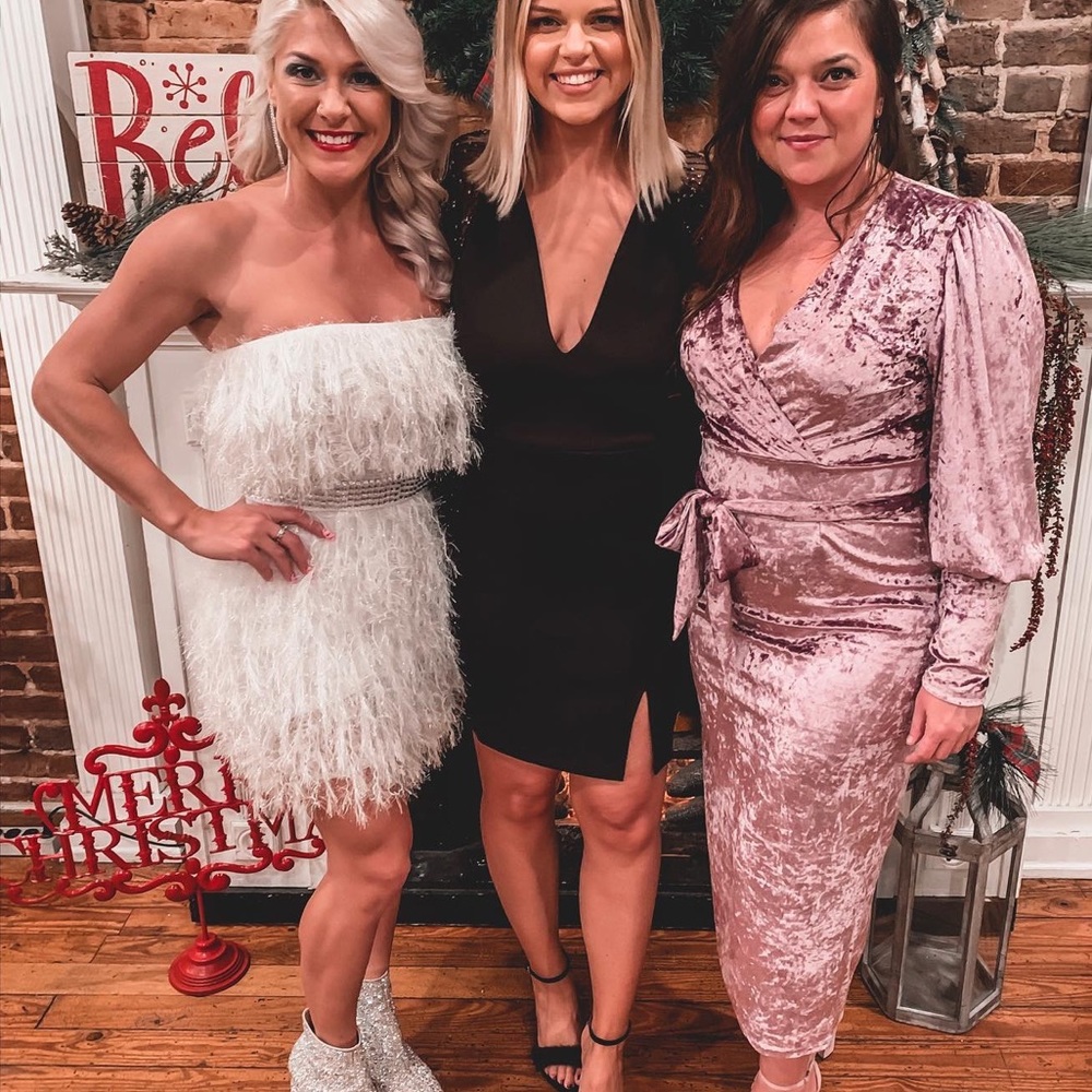 White faux feather dress with rhinestone belt